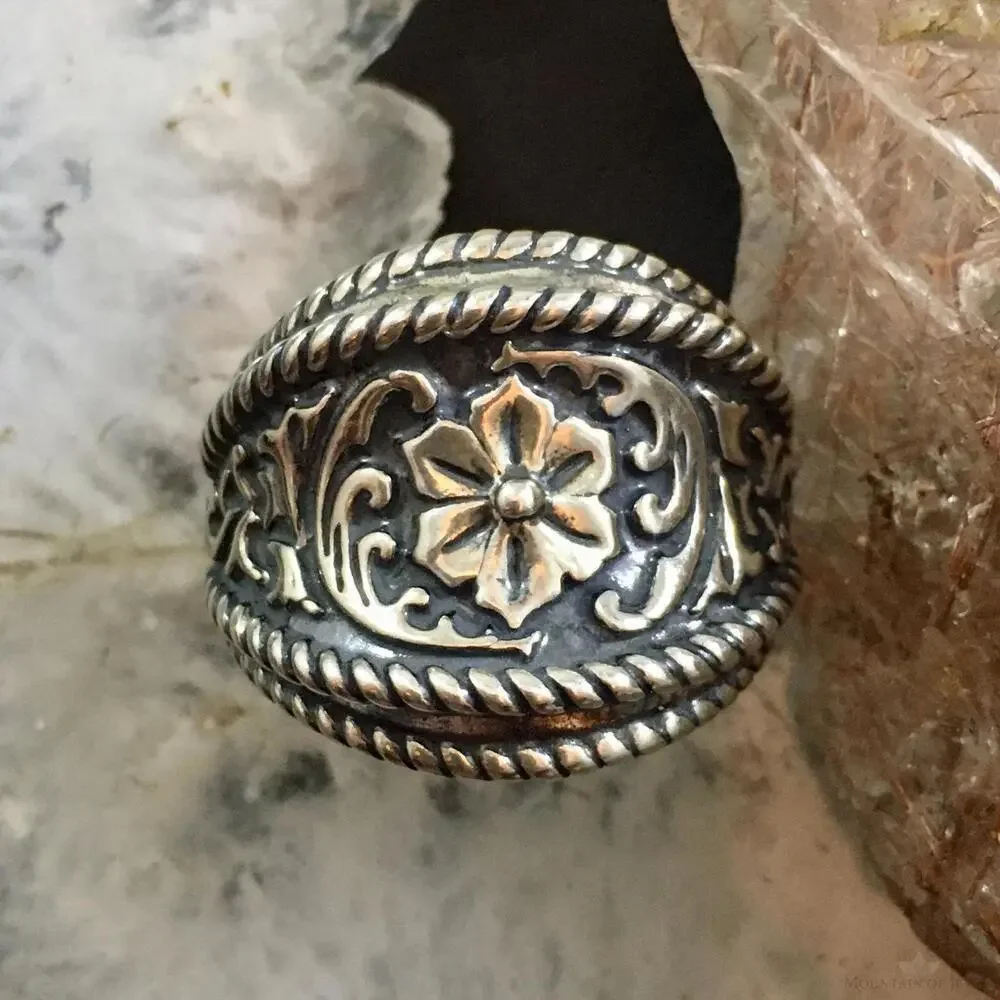 Carolyn Pollack Southwestern Style Sterling Silver Wide Decorated Ring For Women